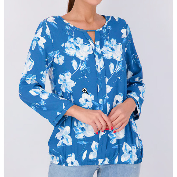 41 Hawthorn Stitch Fix Top Deep Teal Blue Floral Blouse Popover Pleat Front LRG - Picture 2 of 6